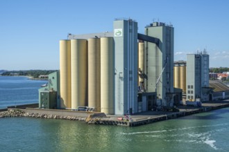 Silo buildings at the harbor in Ystad, Skåne county, Sweden, Scandinavia, Europe