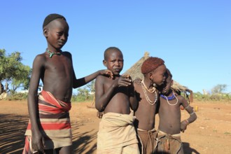 Southern Ethiopia, Omo region four children of the Hammer people, Ethiopia, Africa