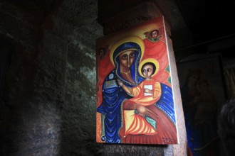 Rock churches of Lalibela, image of a saint in the Bete Maskal, Chapel of the Cross, Ethiopia,