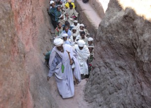 Rock churches of Lalibela, pilgrims on the way between the rock churches, Ethiopia, Africa