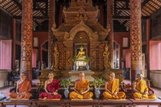 Wax figures of deceased monks in the Buddhist temple complex Wat Phra Singh, Chiang Mai, Thailand,