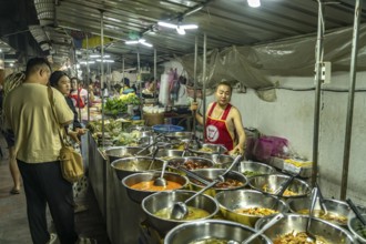 Buffet with street food at the night market in Luang Prabang, Laos, Asia