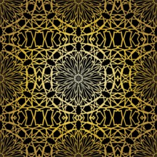 Geometric gold lace seamless pattern. Arabic tile lattice vector background.