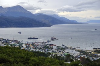 Ushuaia, Tierra del Fuego, Argentina, sunrise over the Beagle Channel, the Beagle Channel is a