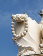 Close-up of the statue of Budai - Laughing Buddha, Vinh Trang Temple, My Tho, Mekong Delta,