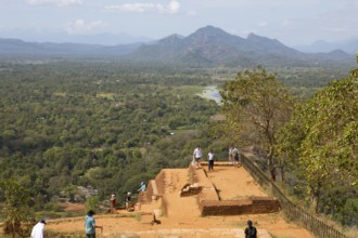 View from the Lion Rock to the Sigiriya Wewa or reservoir and the jungle landscape, ruined city of