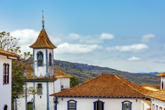 Church tower with bell and colonial houses in the city of Diamantina in Minas Gerais, Diamantina,