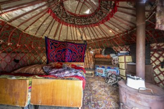 Interior photo, traditional yurt, Kyrgyzstan, Asia