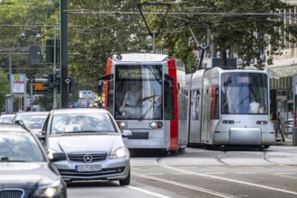 Local transport, Rheinbahn trams, on Graf-Adolf-Straße, North Rhine-Westphalia, Germany, Europe