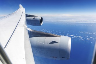 A Lufthansa Airbus A340-300 aircraft after take-off in Frankfurt, Germany, Europe