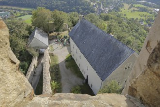 View from the keep of Nassau Castle built in 1093, View, View down, Nassau, Rhineland-Palatinate,