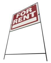 Left facing for rent real estate yard sign isolated on a white background