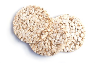 Pile of three rice cakes isolated on white background. top view