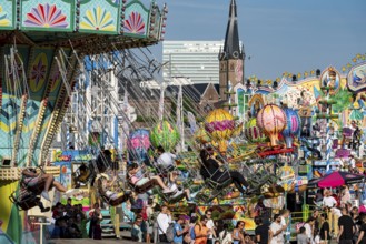 The Rhine Fair in Düsseldorf, in the Rhine meadows in the Oberkassel district, on the Rhine, North