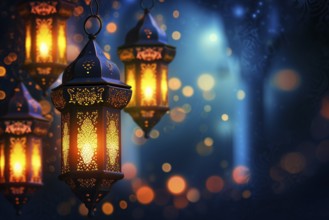 Ramadan lanterns background, evoking the rich traditions and serene moments of the holy month, AI