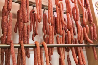 Air-dried sausage in a butcher's shop