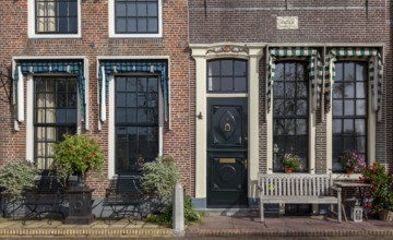 Facade of historic houses in the town of Blokzijl, province of Overijssel, Netherlands