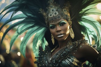 Captivating image capturing the essence of the Rio Carnival, showcasing a dancer adorned in an