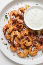 Fried shrimp, headless, with spices, grilled, homemade, no people