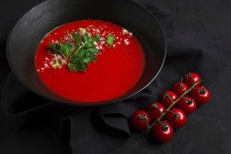 Tomato soup, with herbs and spices, homemade, no people