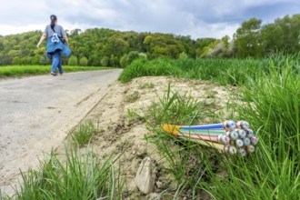 Fibre optic cable, freshly laid along a dirt road, provision of high-speed Internet in rural areas,