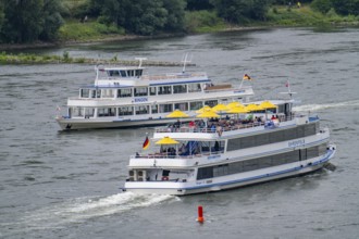 Excursion boats Bingen and Ehrenfels, of the Bingen-Rüdesheim shipping company, on the Rhine, near