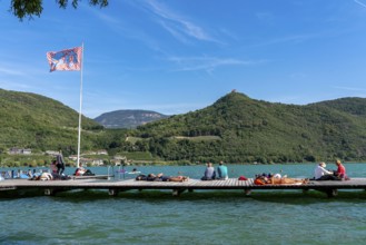 Gretl am See lido on Lake Kaltern, near the village of Kaltern, in the Adige Valley in South Tyrol,