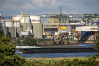 Duisburg ports, outer harbour, parallel port, container handling, on the Rhine, cargo ship,