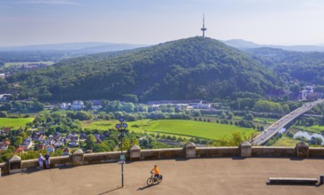 Terrace at the Kaiser Wilhelm Monument with a view of the Weser Valley, Porta Westfalica, Weser,