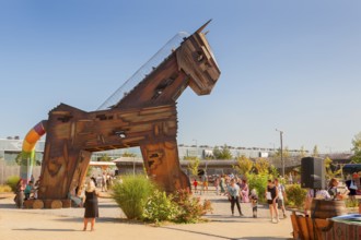 Trojan horse, accessible for children, during Cavalluna summer camp, at SHOWPALAST MÜNCHEN, the