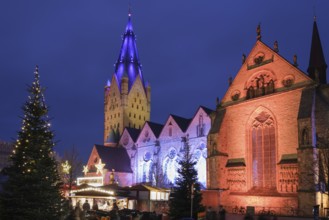 Paderborn Cathedral, St. Liborius, Christmas market, Blue Hour, Paderborn, Westphalia, North