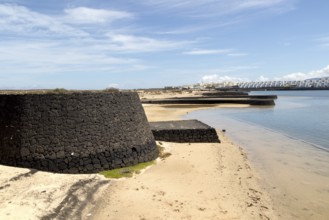 Lagoon at La Isleta, Lanzarote, Canary islands, Spain with large Club la Santa hotel in background