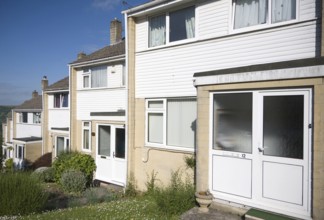 Suburban terraced housing dating from 1970s, Bath, Somerset, England, United Kingdom, Europe