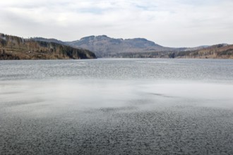 Dam of the Granetal dam. The dam has a capacity of 46.4 million cubic metres of water, Langelsheim,