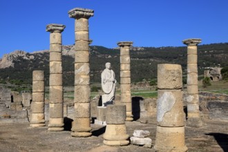 Statue of Emperor Trajan in the forum, Baelo Claudia Roman site, Cadiz Province, Spain, Europe