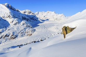 Wannenhörner and Aletsch Glacier in winter, Valais, Switzerland, Europe