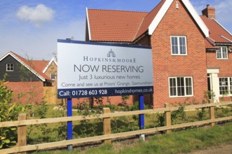 Hopkins and Moore new homes advertising sign, Snape, Suffolk, England, UK