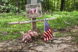 Grave marker at the Key Underwood Coon Dog Memorial Graveyard in Northwest Alabama, USA, North