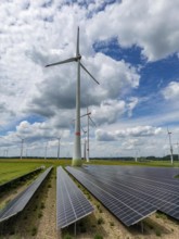 Wind farm near Marsberg, photovoltaic system, utilisation of land for renewable energies,