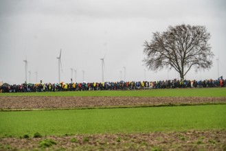 Demonstration against the demolition of the lignite village of Lützerath, from the village of