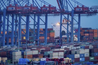 Container terminal Tollerort, container ships are loaded and unloaded, one of 4 container terminals