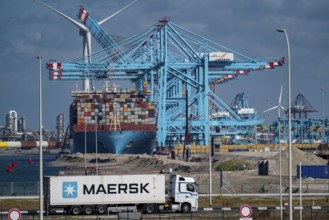 The seaport of Rotterdam, Netherlands, deep sea harbour Maasvlakte 2, on a man-made land area off