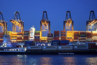 Container ship of the shipping company Cosco Shipping, CSCL SATURN, being loaded and unloaded,