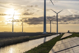 Solar park on the Slaperdijk dyke near the Eemshaven, test project, 17, 000 solar modules were