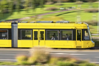 Tram on Altendorfer Straße, in Essen, North Rhine-Westphalia, Germany, Europe