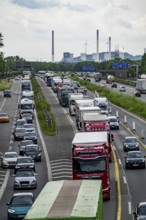 Traffic jam on the A2 motorway near Bottrop, behind the Bottrop motorway junction, in the direction