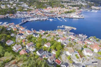 Aerial view over island Kragerø, traditional village at the southern norwegian coast, typical white