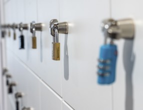 Lockers, in a training centre, lockable compartments with padlocks