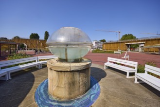 Ball of brine against a blue sky in front of the salt cave and brine grotto in Bad Salzuflen, Lippe