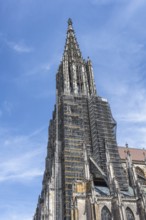 Scaffolding at Ulm Minster, Ulm, Baden-Württemberg, Germany, Europe